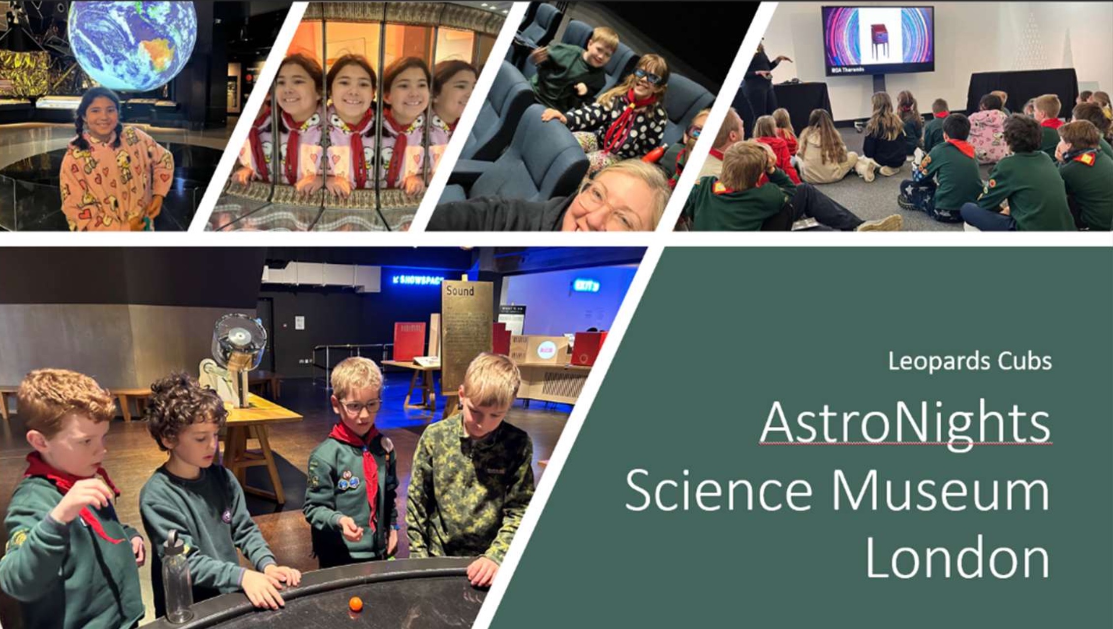 A collage showing Cub Scouts attending AstroNight at the Science Museum